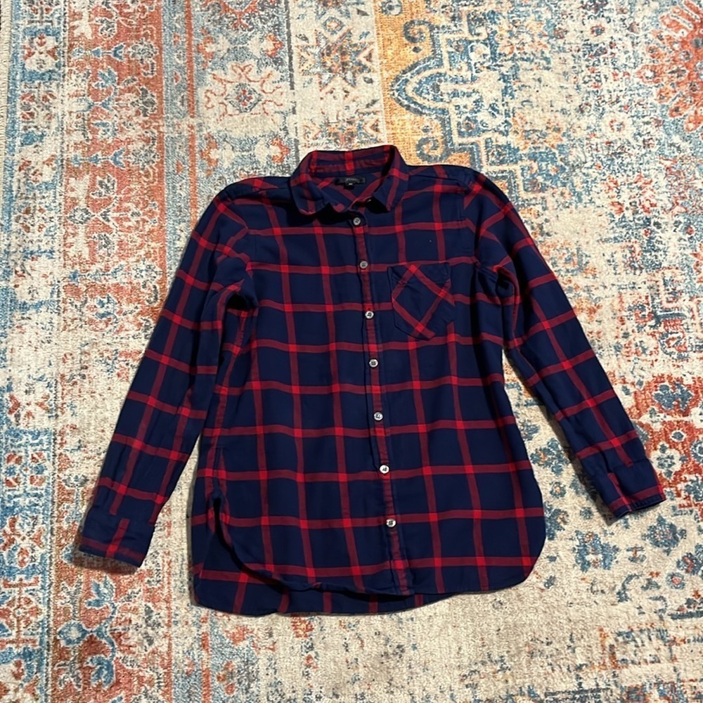 JCrew 100% cotton red and blue plaid flannel shirt